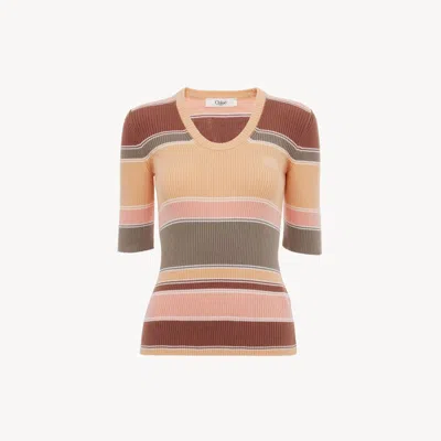 CHLOÉ TOP AJUSTÉ MANCHES COUDE EN MAILLE DE COTON À LOGO FEMME ORANGE TAILLE S 100% COTON
