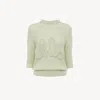 Chloé Pull Manches Trois-quart En Maille De Laine Alpaga Et Soie À Logo Femme Vert Taille Xs 62% Wool Vicu In Green