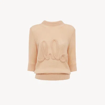CHLOÉ PULL MANCHES COUDE EN MAILLE DE LAINE ALPAGA ET SOIE À LOGO FEMME ORANGE TAILLE M 62% WOOL VICUGNA P