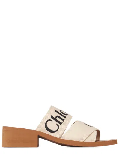 Chloé Chloè Elegant Heeled Flat Sandals With Linen Upper - 4.5 Cm Heel In White