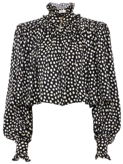 Chloé Chloè Elegant High-neck Dotted Print Shirt - Size 36 In Black