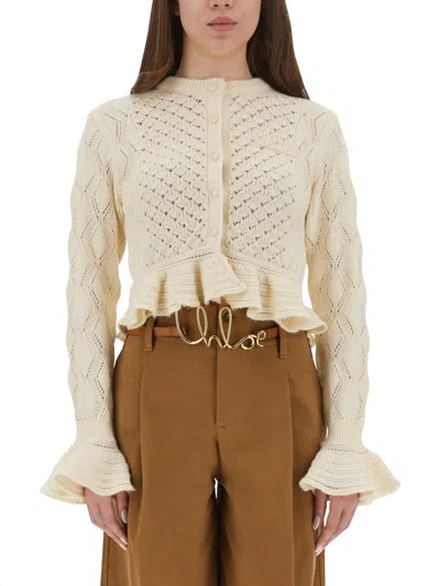 Chloé Elegant Knit Cardigan - Size S In White