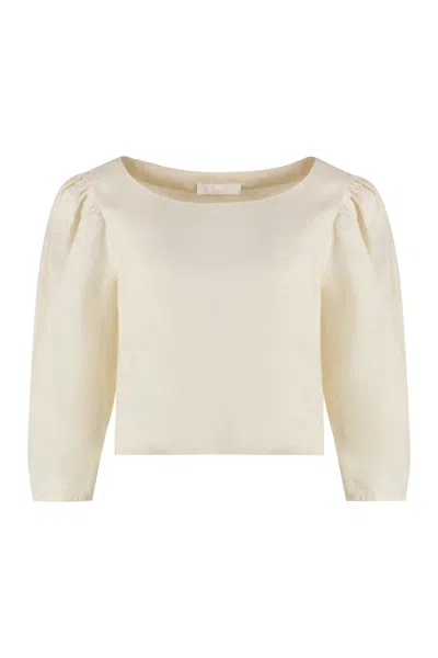Chloé Elegant Linen Blouse With Gathered Shoulders For Women In Ecru