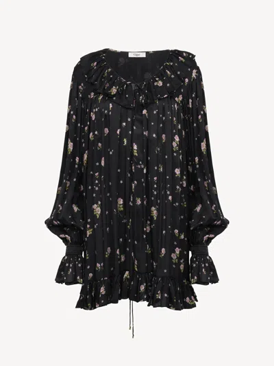 Chloé Chloè Elegant Ruffled Silk Dress With Tie Neck Detail - Size 36 In Black