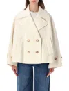 Chloé Oversized Wool Blend Peacoat Chin Strap Collar In Eden White