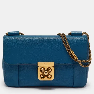 Pre-owned Chloé Elsie Medium Blue Leather Flap Chain Shoulder Bag