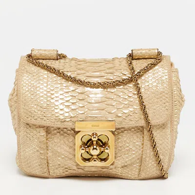 Pre-owned Chloé Elsie Small Beige/gold Python Shoulder Bag In Sand