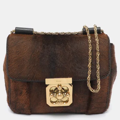 Pre-owned Chloé Elsie Small Brown Calf Hair Shoulder Bag