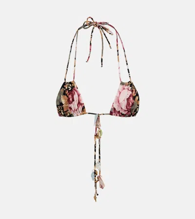 Chloé Embellished Floral Bikini Top In Multicoloured