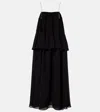 Chloé Open-back Embellished Tiered Silk-georgette Maxi Dress In Black