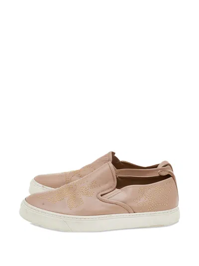 Pre-owned Chloé Embellished Slip-on Sneakers In Neutral