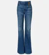 Chloé Women Blue Jeans With Wide Leg And Pendant Charm On The Front In Denim Woman In Blue