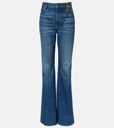 Chloé Women Blue Jeans With Wide Leg And Pendant Charm On The Front In Denim Woman