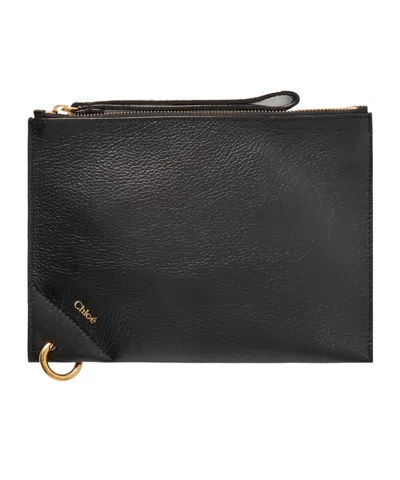 Chloé Embellished Textured-leather Pouch In Black