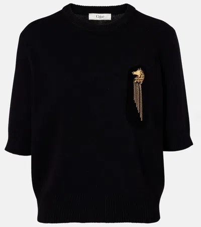 Chloé Embellished Wool And Cashmere Sweater In Black