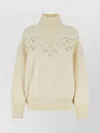 Chloé Pointelle-knit Wool Turtleneck Sweater In Cream