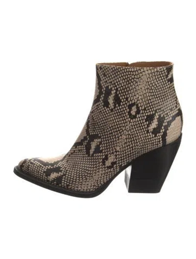 Pre-owned Chloé Embossed Leather Animal Print Boots In Brown