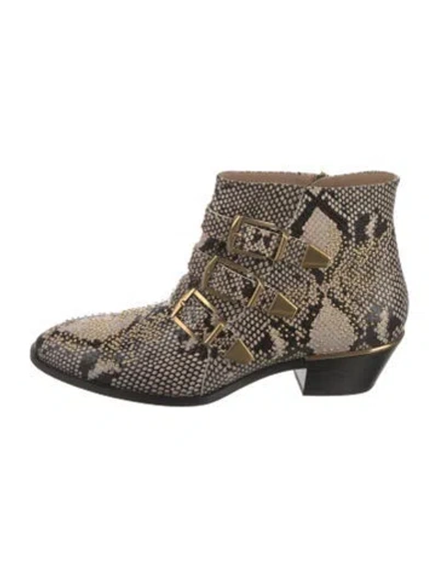 Pre-owned Chloé Embossed Leather Animal Print Boots In Neutral