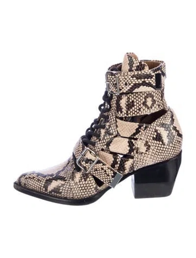 Pre-owned Chloé Embossed Leather Animal Print Boots In Neutral