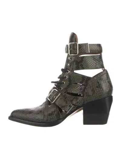 Pre-owned Chloé Embossed Leather Animal Print Lace-up Boots In Black