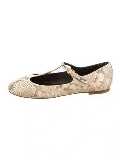 Pre-owned Chloé Embossed Leather Animal Print Mary Jane Flats In Neutral