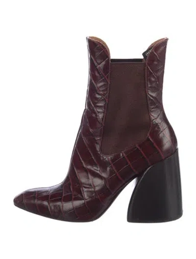 Pre-owned Chloé Embossed Leather Chelsea Boots In Burgundy