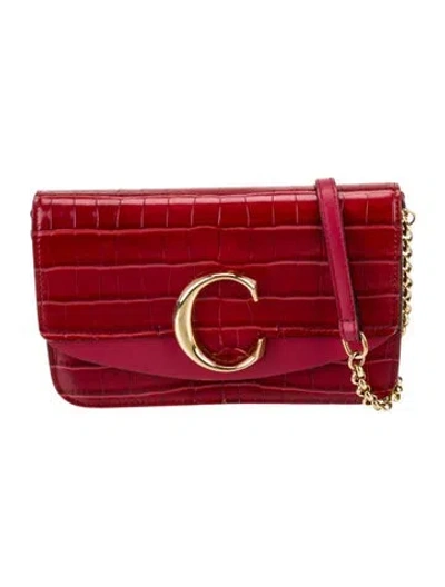 Pre-owned Chloé Embossed Leather Clutch In Red