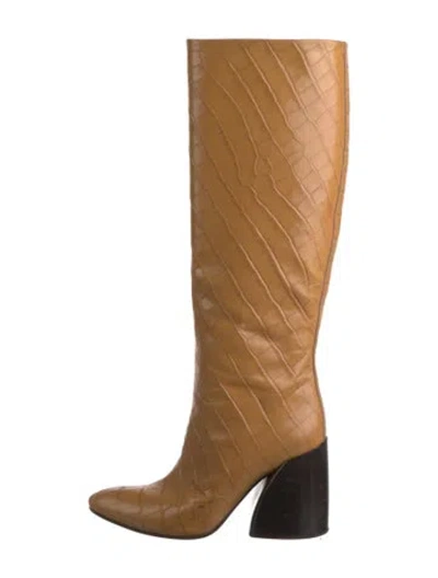 Pre-owned Chloé Embossed Leather Colorblock Pattern Riding Boots In Neutral