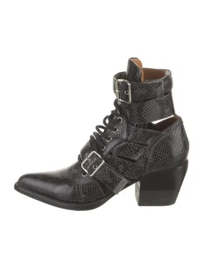 Pre-owned Chloé Embossed Leather Cutout Accent Lace-up Boots In Black