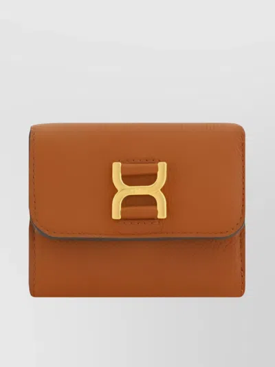 Chloé Embossed Leather Fold-over Wallet In Brown