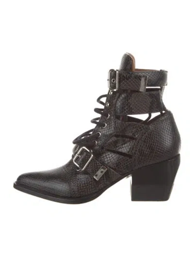 Pre-owned Chloé Embossed Leather Lace-up Boots In Black