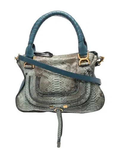 Pre-owned Chloé Embossed Leather Marcie Shoulder Bag In Blue
