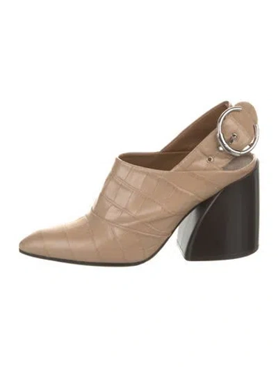 Pre-owned Chloé Embossed Leather Mules In Neutral