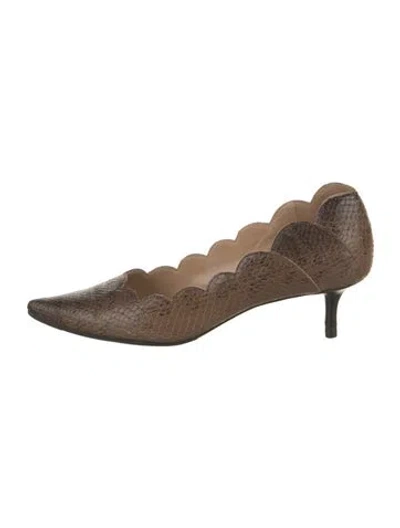 Pre-owned Chloé Embossed Leather Scalloped Accent Pumps In Neutral