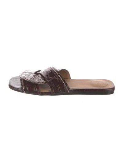Pre-owned Chloé Embossed Leather Slides In Brown