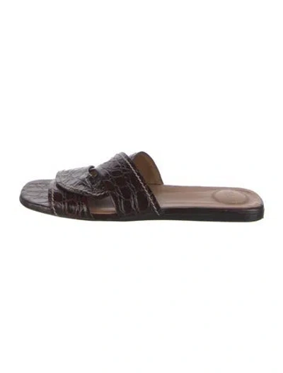 Pre-owned Chloé Embossed Leather Slides In Brown