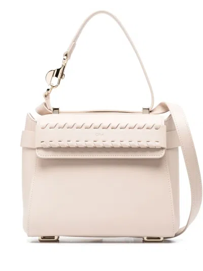 Chloé Embossed-logo Leather Tote Bag In Neutrals