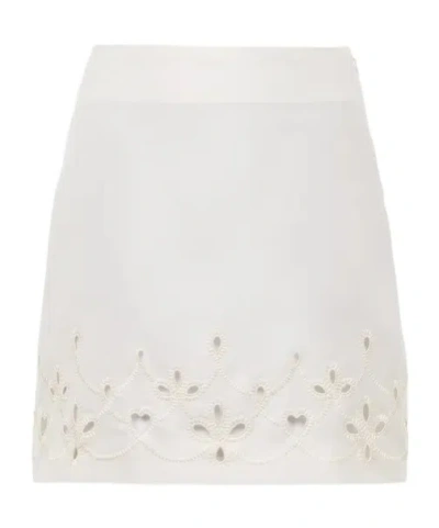 Chloé Embroidered A Wool Miniskirt In White