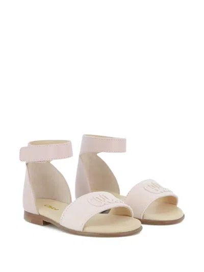 Chloé Babies' Embroidered Ankle Strap Sandals In White