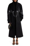 Chloé Embroidered Belted Wool Coat In Black
