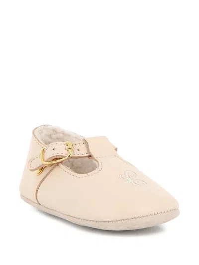 Chloé Babies' Embroidered Buckle-fastening Slippers In Neutral
