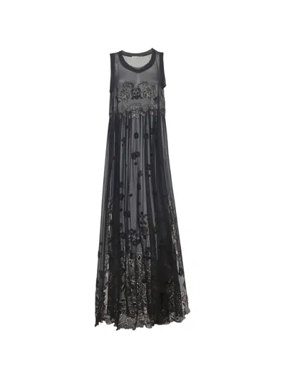 Pre-owned Chloé Embroidered Chiffon Maxi Dress In Blue