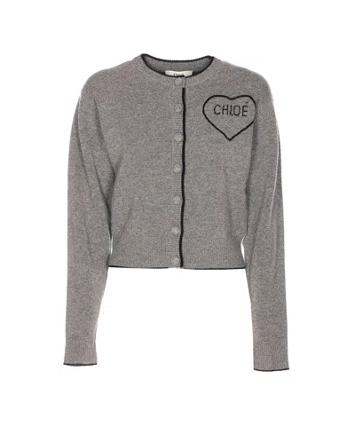 Chloé Embroidered Chloe Logo Cropped Cardigan In Brown