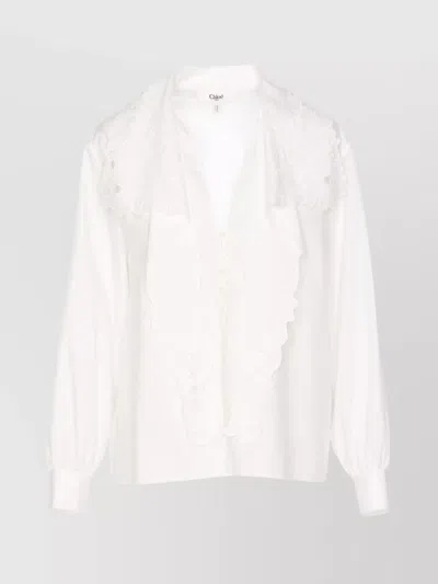 Chloé Embroidered Collar Cuffed Sleeves Shirt In White
