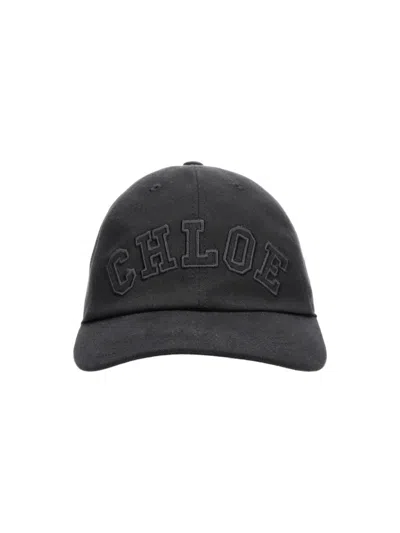 Chloé Embroidered Cotton Hat With Buckle Detail In Black