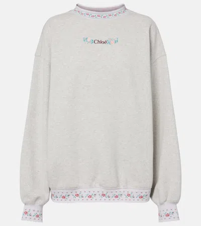 Chloé Embroidered Cotton Jersey Sweatshirt In Gray