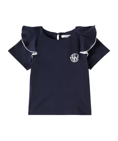 Chloé Kids' Embroidered Cotton Jersey Top In Blue