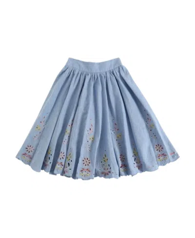 Chloé Kids' Embroidered Cotton Skirt In Blue