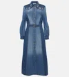 Chloé Embroidered Two-tone Denim Midi Shirt Dress In Multicolor Blue