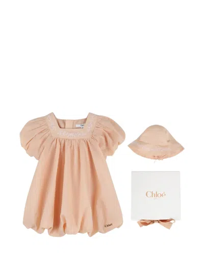 Chloé Babies' Embroidered Dress Set In Brown